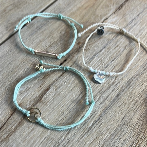 Pura Vida Bracelet Bundle Silver Shell Green Wave Gold Seed Bead Charm Rare Mint - Picture 2 of 8